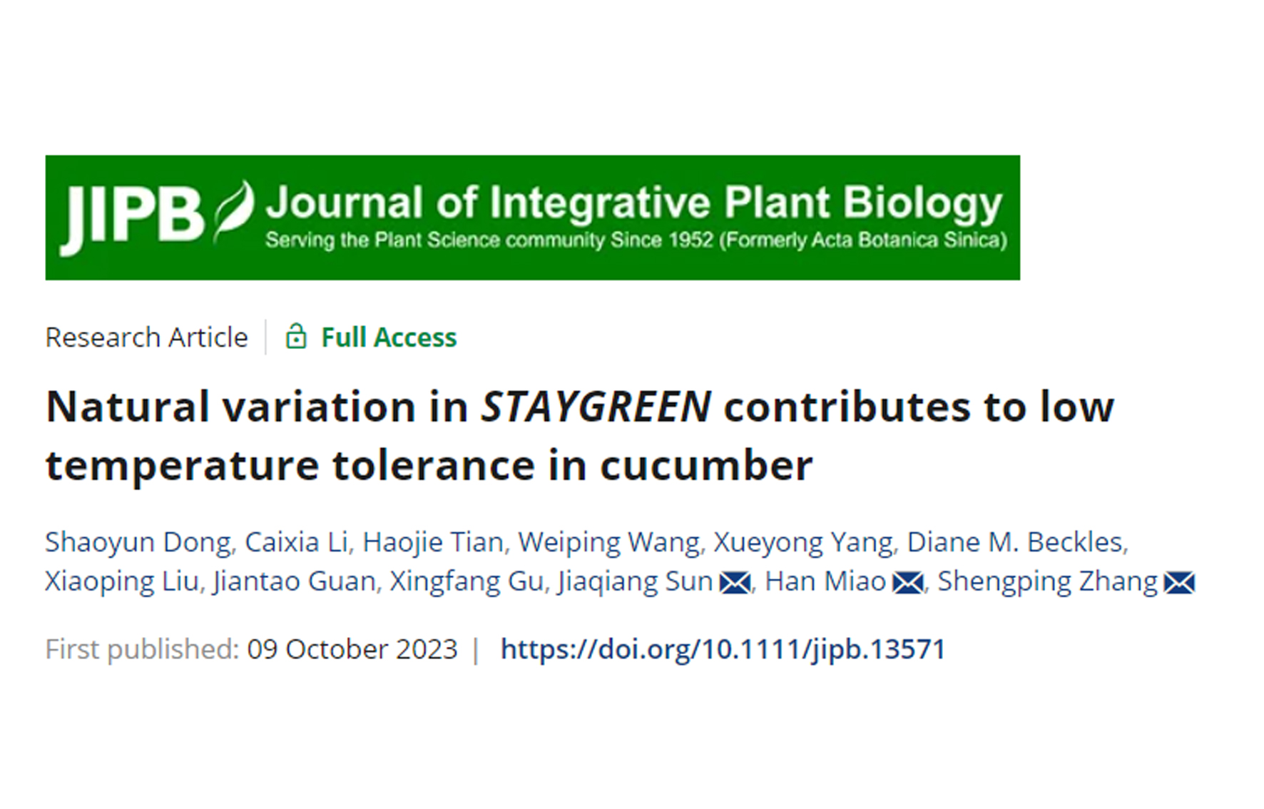 Researchers discover the natural variation in CsSGR regulating low temperature tolerance in cucumber