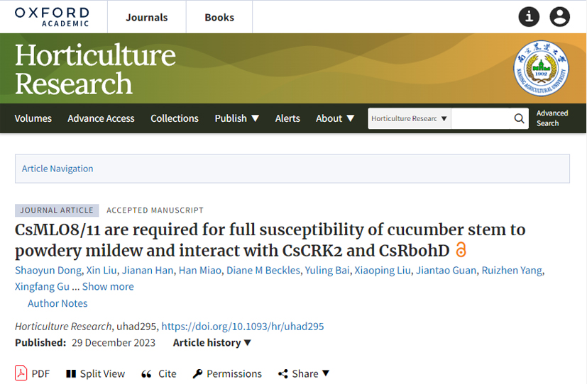 Researchers from IVF-CAAS revealed the molecular mechanism of CsMLO8/11 in regulating cucumber powdery mildew resistance