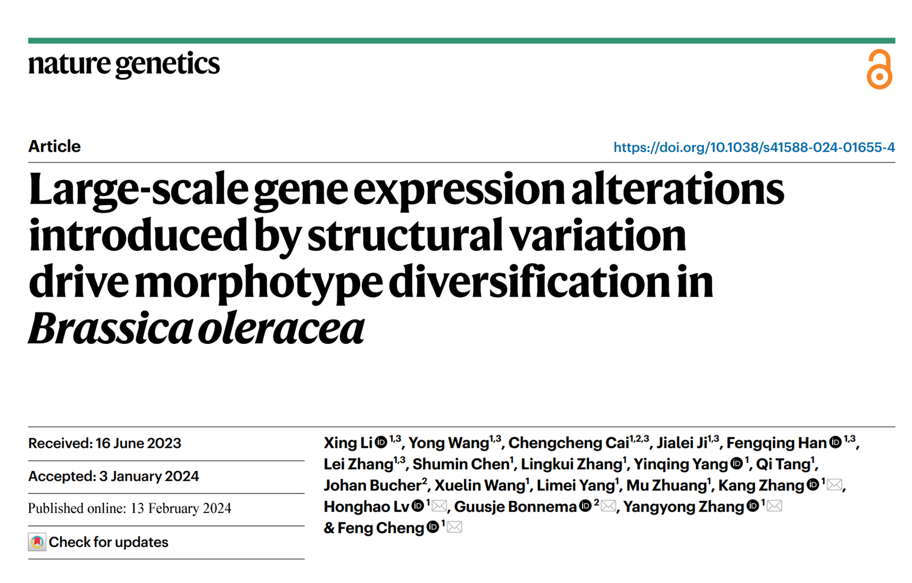 Chinese Scientists Reveal New Mechanism Driving Diversification and Domestication of Brassica Vegetables through Structural Variation