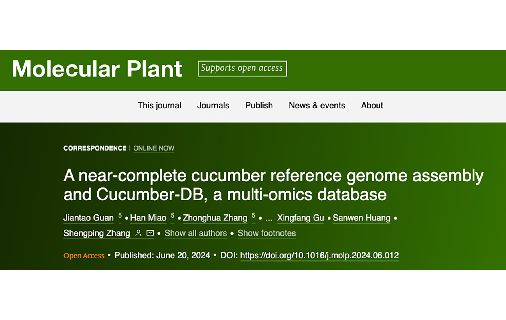 First report of a near-complete cucumber reference genome and multi-omics database