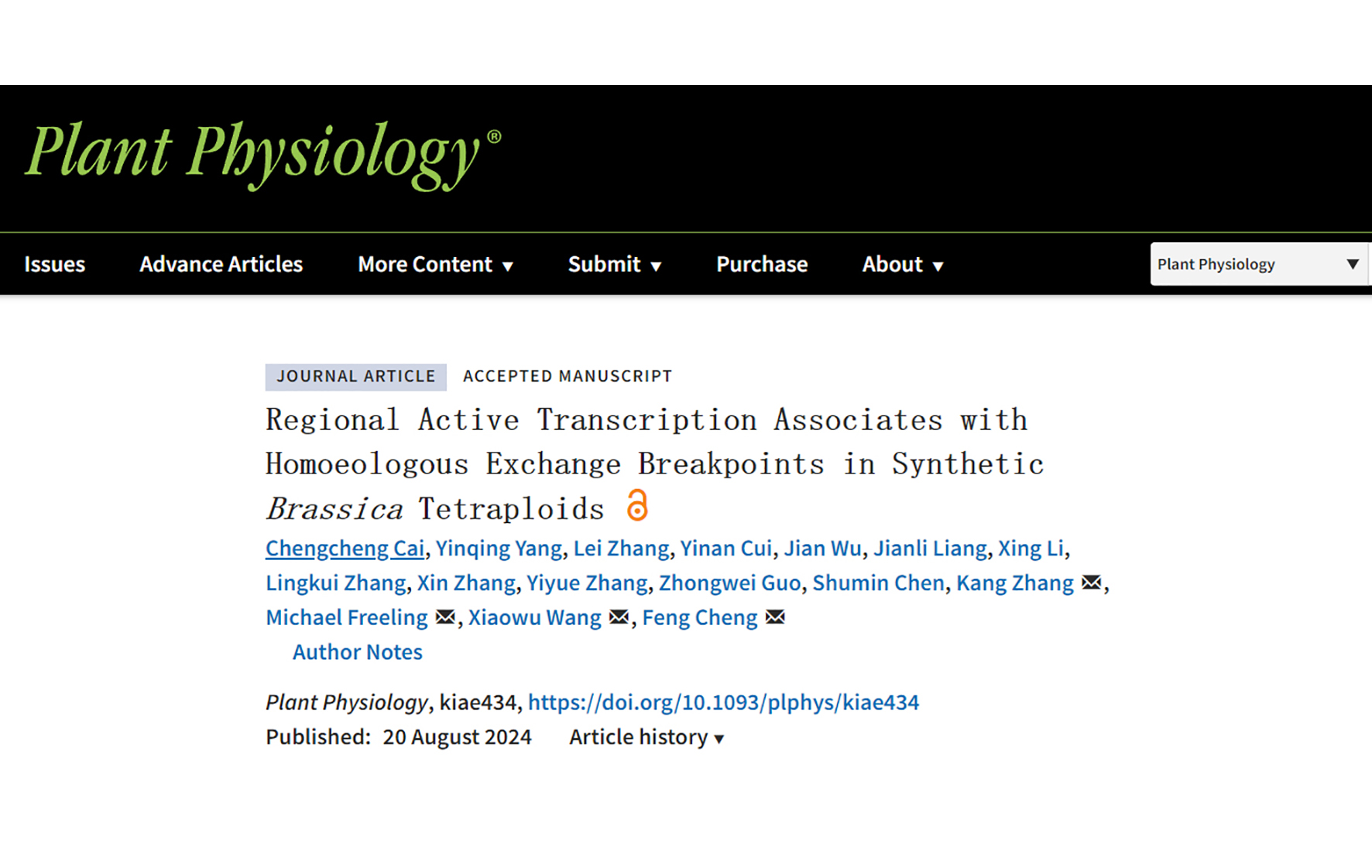 The Vegetable Molecular Design Breeding Team at the Institute of Vegetables and Flowers has revealed the active transcriptional characteristics at the homoeologous exchange breakpoint positions in allopolyploids