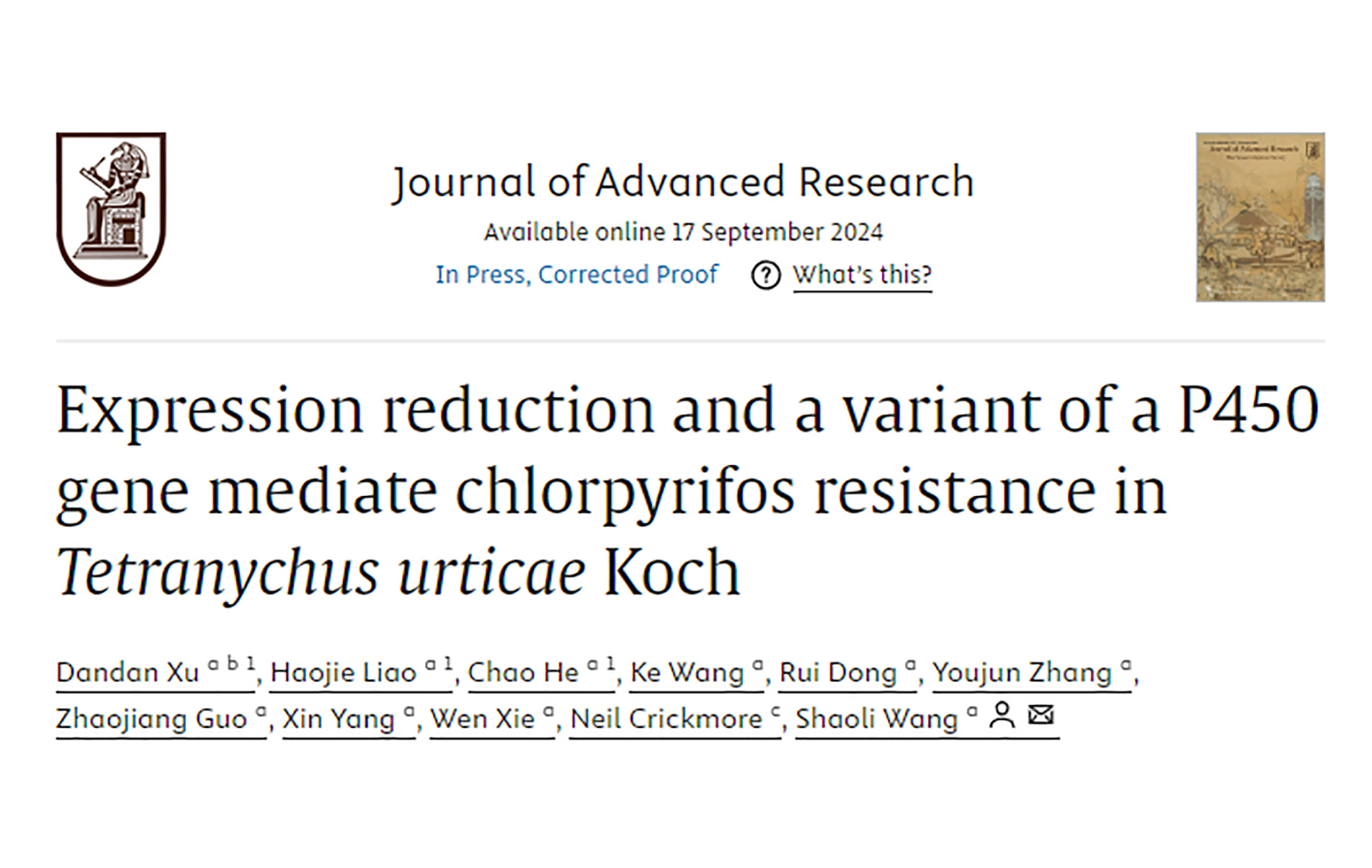 A new mechanism underlying chlorpyrifos resistance in a polyphagous pest mite involves reduced expression and sequence variations of a P450 gene