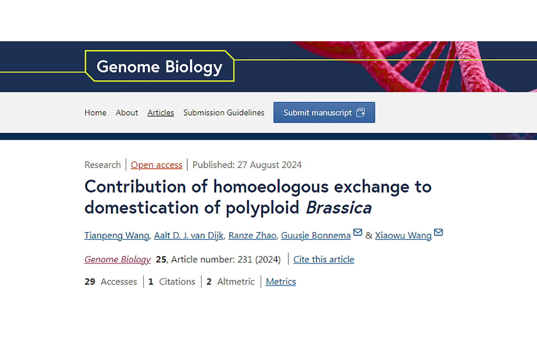 GB | Collaboration between the Institute of Vegetables and Flowers, CAAS, and Wageningen University Unveils the Key Role of Homoeologous Exchange in the Domestication of Allopolyploid Brassica Vegetables