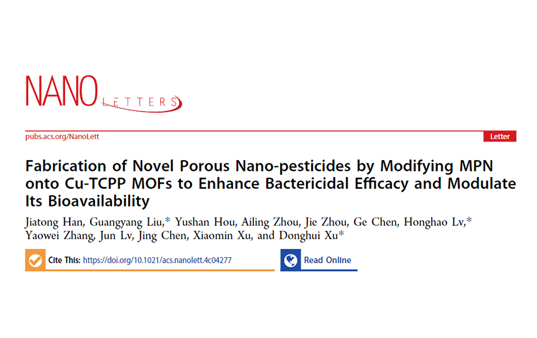 Design and preparation of porous MOFs nanocarriers to enhance the bactericidal effect and bio-availability of pesticides