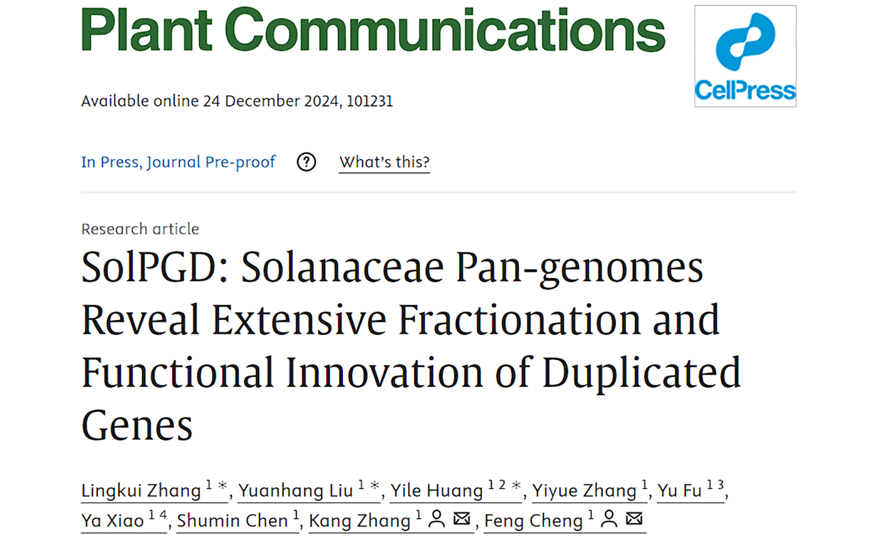 Chinese Academy of Agricultural Sciences Builds Solanaceae Inter-species Pan-genome